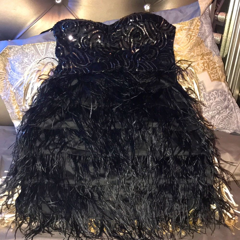 Black feather mini dress